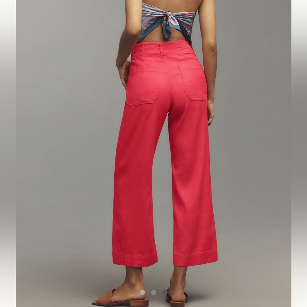 Anthropologie Colette Pants Maeve Linen Stretch Cropped Wide-Leg Pants New Pink
